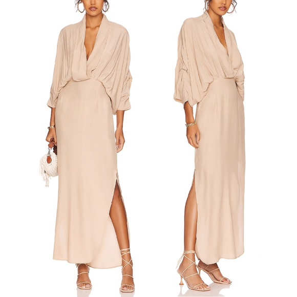 REVOLVE Dresses & Skirts - NWT SWF x REVOLVE Plunge Draped Long Sleeve Kimono Maxi Dress Mojave Tan - Small
